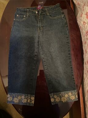 Women’s Dark Blue Embroidered Cuff Jeans